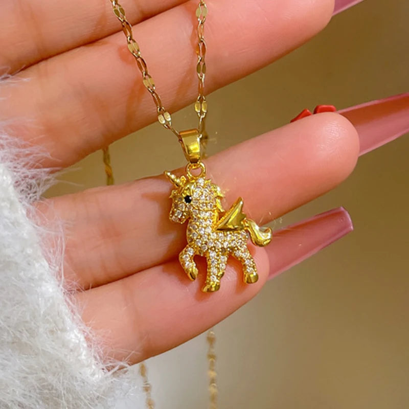 Trendy Crystal Studded Unicorn Pendant Necklace! Perfect Birthday & Special Occasion Gift!