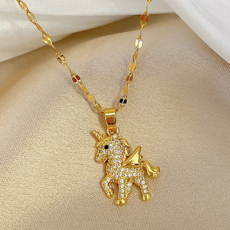 Trendy Crystal Studded Unicorn Pendant Necklace! Perfect Birthday & Special Occasion Gift!